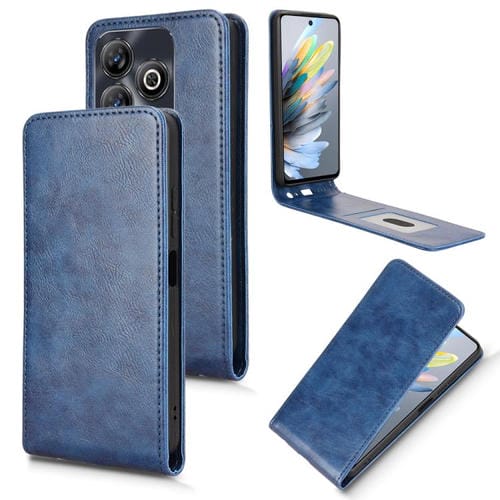 Funda de Cuero con Tapa Vertical Magnética para ZTE Blade A75 4G (Azul)