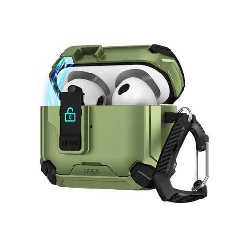 Estuche para Auriculares con Soporte Magnético Magsafe para Airpods Pro (Negro y Verde Militar)