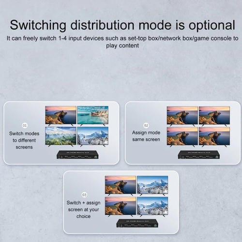 Conmutador de Matriz HDMI Measy Mt4344 4K 30 Hz 4 Entradas 4 Salidas Compatible con Conmutación sin Interrupciones (Negro) Enchufe de la UE