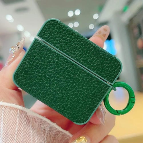 Funda Protectora Auriculares AirPods 3 Textura Cuero Adhesivo Lichi (Verde Negruzco)
