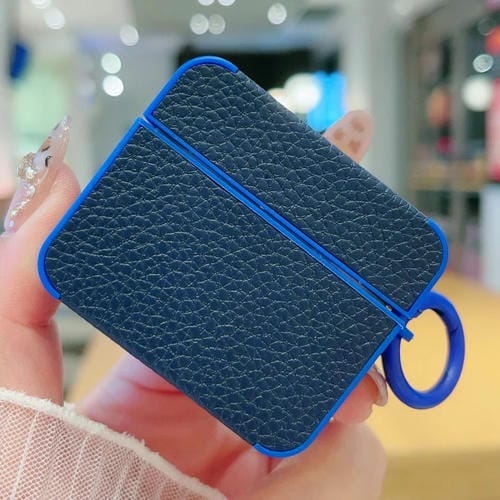Funda Protectora Auriculares Airpods 3 Textura Cuero Adhesivo Lichi (Azul Oscuro)