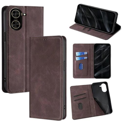 Funda de cuero magnética con textura de piel para Redmi A5 4G (171,7 mm) (marrón oscuro)