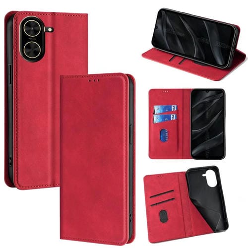 Funda de cuero magnética con textura de piel para Redmi A5 4G (171,7 mm) (Rojo)