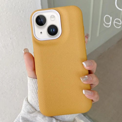 Funda de Cuero para iPhone 14 Textura (Amarilla)