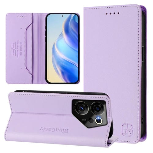 Funda de Cuero con Doble Pliegue y Succión Magnética Rfid para Tecno Camon 20 Premier 5G Rc01 (Morado Claro)