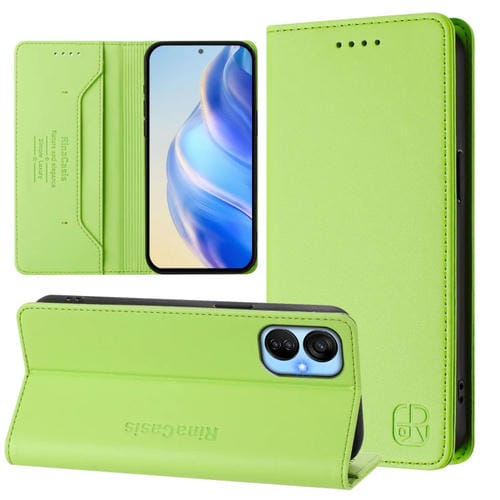 Funda de Cuero con Doble Pliegue y Succión Magnética Rfid para Tecno Spark 9T/9 Pro Rc01 (Verde)