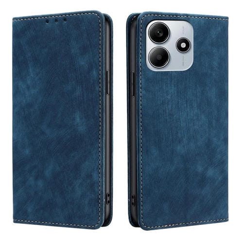Funda de Cuero Magnética con Cepillo Antirrobo Rfid para Redmi Note 14 5G (Azul)
