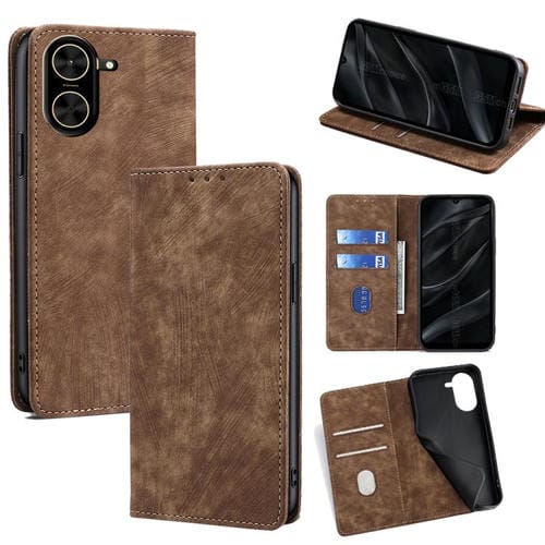 Funda de cuero magnética con cepillo y antirrobo RFID para Redmi A5 4G (171,7 mm, marrón)