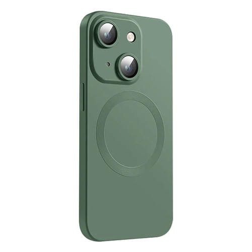 Funda de Silicona Líquida Magsafe con Textura de Cd para iPhone 15 (Verde Oscuro)