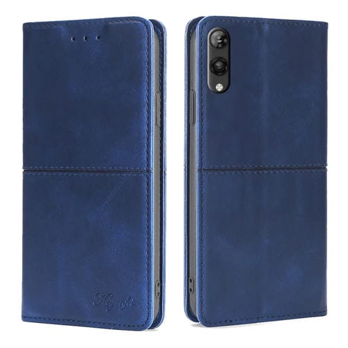 Funda de Cuero Magnética Textura de Vaca para Rakuten Hand 5G (Azul)