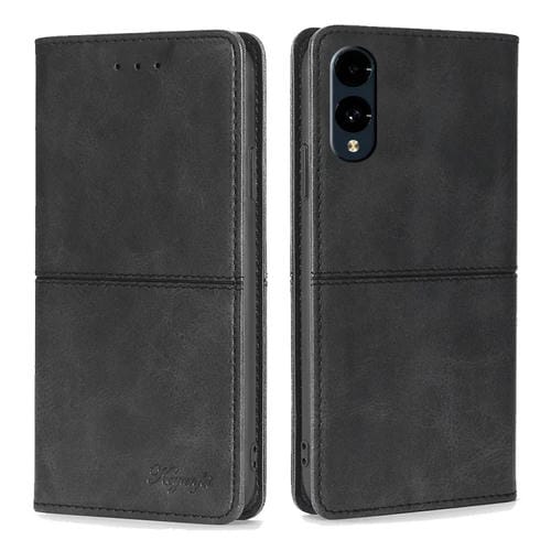 Funda de Cuero Magnética para Teléfono Fujitsu Arrows We2 (Negro)