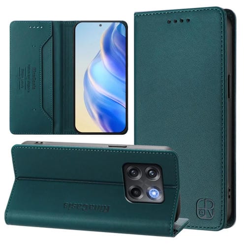 Funda de Cuero con Doble Pliegue y Succión Magnética para OnePlus Ace Pro y OnePlus 10T Global Rc01 (Verde Oscuro)