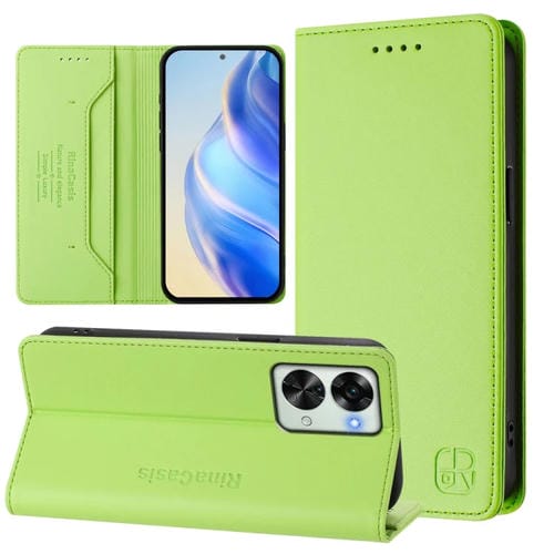 Funda de Cuero con Doble Pliegue y Succión Magnética Rfid para OnePlus Nord 2T Rc01 (Verde Hierba)