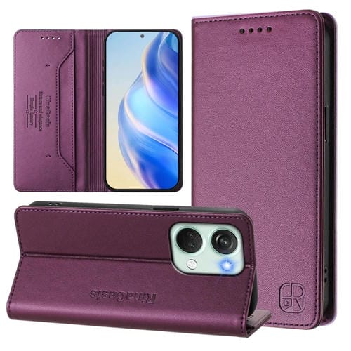 Funda de Cuero con Doble Pliegue y Succión Magnética para OnePlus Nord 3 y Ace 2V Rc01 (Violeta)