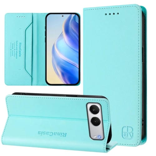 Funda de Cuero con Doble Pliegue y Succión Magnética Rfid para OnePlus Nord 4 Rc01 (Verde Menta)