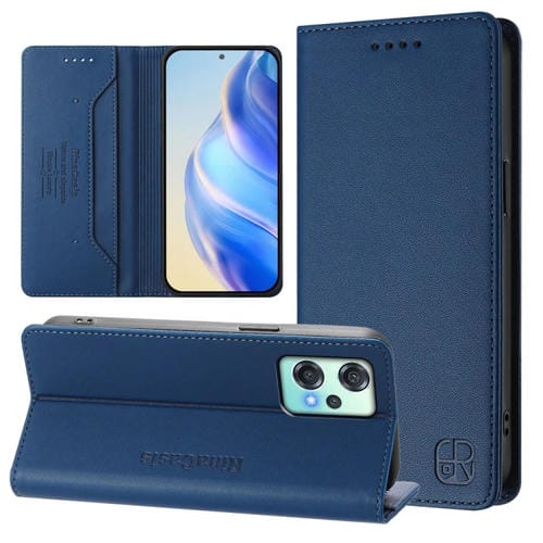 Funda de Cuero OnePlus Nord Ce 2 Lite 5G y Nord 2 Lite Rc01 con Doble Pliegue y Succión Magnética Rfid (Azul Oscuro)