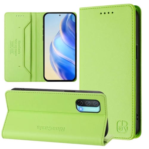 Funda de Cuero con Doble Pliegue y Succión Magnética RFID para OnePlus Nord CE 5G RC01 (Verde Hierba)