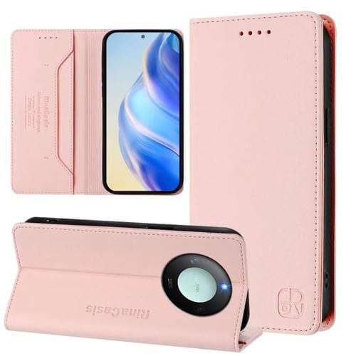 Funda de Cuero con Doble Pliegue y Succión Magnética RFID para Honor X60/X9C Smart Rc01 (Rosa)