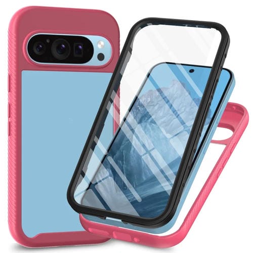 Funda PC + TPU con Película Pet para Google Pixel 9/9 Pro (Rosa) Cielo Estrellado y Sólido