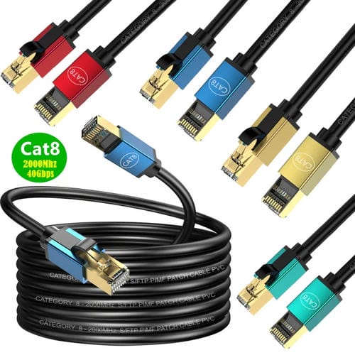 Cable de Red Cat8 10 Gigabit con Ancho de Banda de Fibra para Uso Doméstico 1,5 M (Verde)