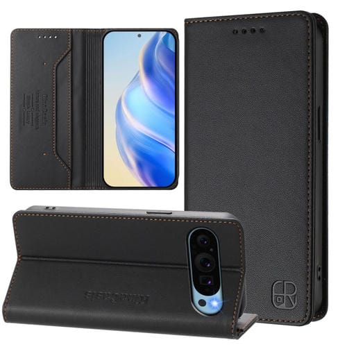 Funda de Cuero con Doble Pliegue y Succión Magnética RFID para Google Pixel 9 Pro XL Rc01 (Negra)
