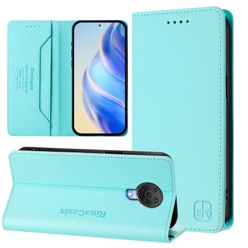 Funda de Cuero Nokia 6.3/G20/G10 Rc01 con Doble Pliegue y Succión Magnética (Verde Menta)