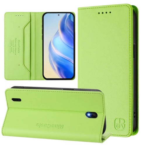 Funda de Cuero Rfid para Nokia C01 Plus / C1 2Nd Edition Rc01 con Doble Pliegue y Succión Magnética (Verde Hierba)
