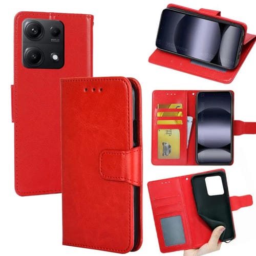Funda de cuero con textura de cristal para Redmi Note 14S 4G (roja)
