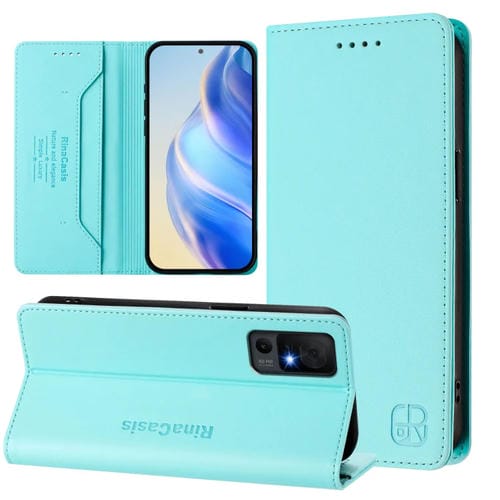 Funda de Cuero para TCL 40 Xl/40T/T608Dl Rc01 con Doble Pliegue y Succión Magnética (Verde Menta)