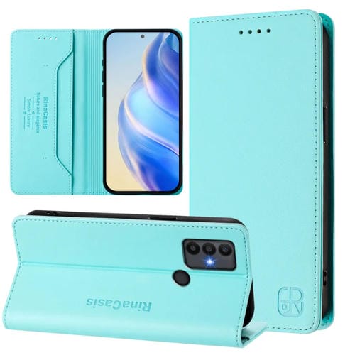 Funda de Cuero para TCL 30 Se Rc01 con Doble Pliegue y Succión Magnética Rfid (Verde Menta)