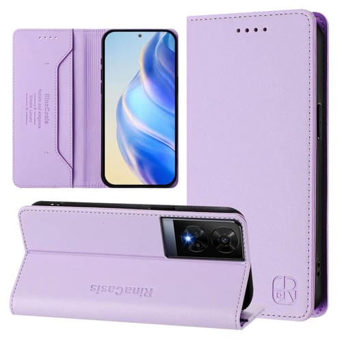 Funda de Cuero Rfid para TCL 50 Xe Rc01 con Succión Magnética y Doble Pliegue (Morado Claro)