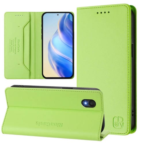 Funda de Cuero para Teléfono TCL 201 Rc01 con Doble Pliegue y Succión Magnética Rfid (Verde Hierba)