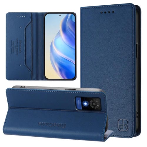 Funda de Cuero TCL 501 Rc01 con Doble Pliegue y Succión Magnética Rfid (Azul Oscuro)
