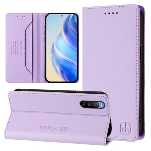 Funda de Cuero con Doble Pliegue y Succión Magnética RFID para Sony Xperia 10 V (2023) (Morado Claro)
