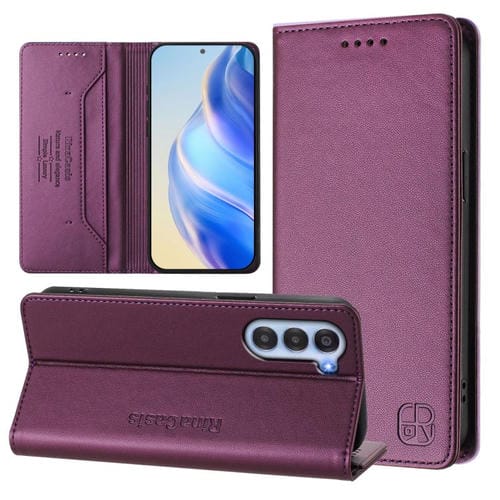 Funda de Cuero con Doble Pliegue y Succión Magnética RFID para ZTE Nubia S 5G A403Zt Rc01 (Violeta)