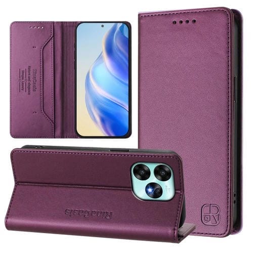 Funda de Cuero RFID con Succión Magnética y Doble Pliegue para Umidigi A15/A15C/A15T Rc01 (Violeta)