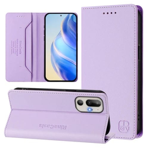 Funda de Cuero Rfid para HTC U24 Pro Rc01 con Succión Magnética y Doble Pliegue (Morado Claro)