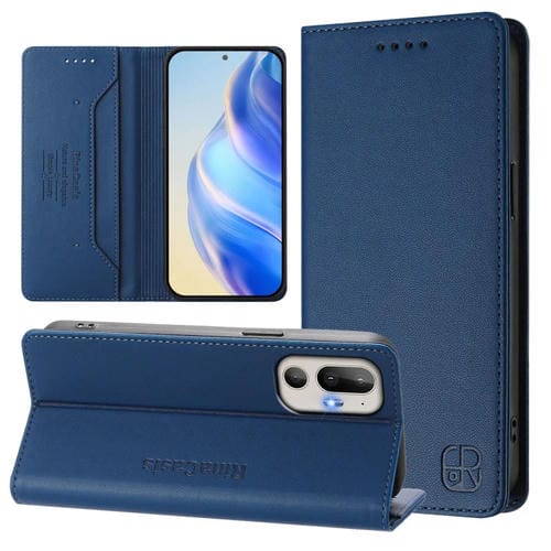 Funda de Cuero Rfid HTC U24 Pro Rc01 con Doble Pliegue y Succión Magnética (Azul Oscuro)
