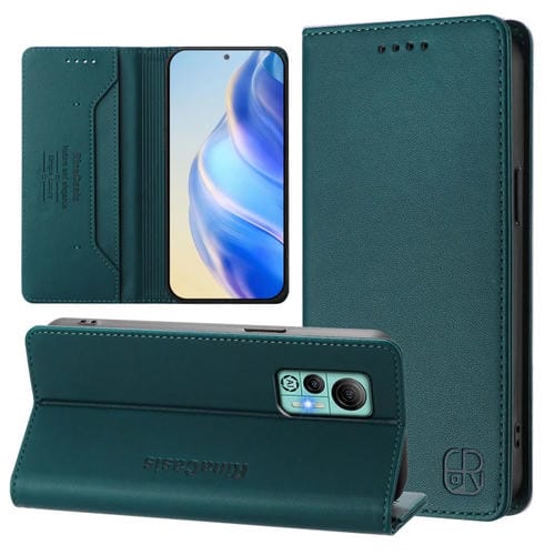 Funda de Cuero con Doble Pliegue y Succión Magnética para Ulefone Note 14 Rc01 (Verde Oscuro)