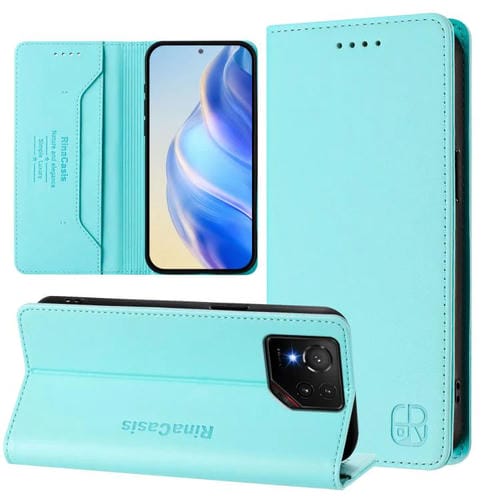 Funda de Cuero Rfid para Asus Rog Phone 9/9 Pro Rc01 con Doble Pliegue y Succión Magnética (Verde Menta)
