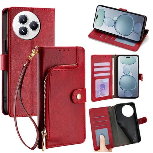 Funda de cuero con cremallera para Xiaomi Civi 5 Pro 5G (roja)