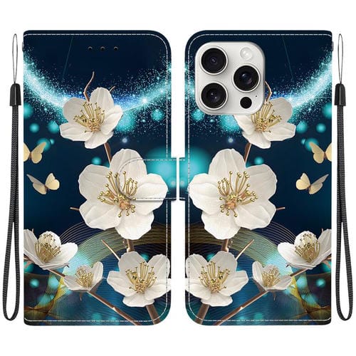 Funda de Cuero para iPhone 16 Pro Max con Dibujo de Colores y Textura de Cristal (Magnolia)