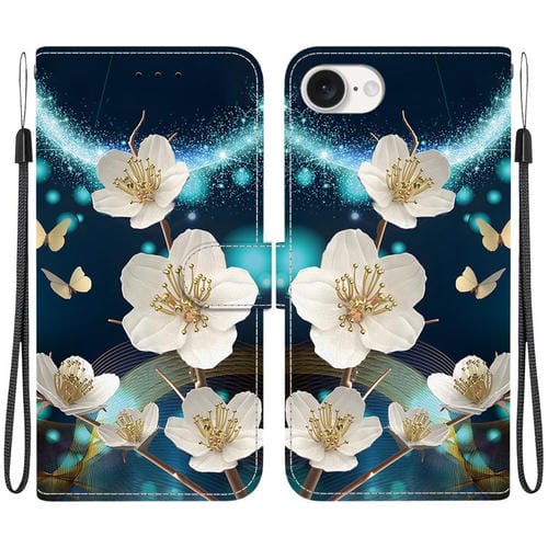 Funda de Cuero iPhone 16E Dibujo de Colores Textura de Cristal (Magnolia)