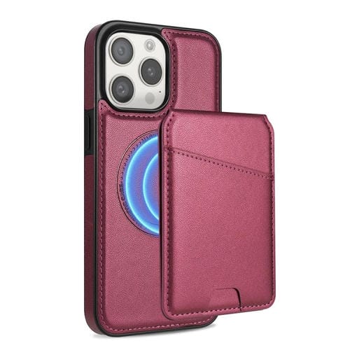 Funda para Teléfono Magsafe iPhone 14 Pro Max con Tarjetero Desmontable (Rojo Vino)