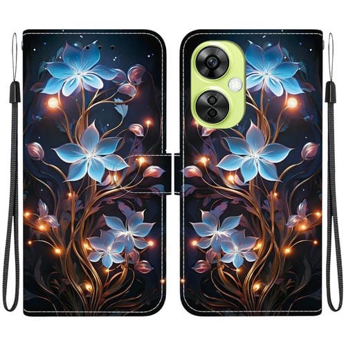 Funda de Cuero con Dibujo y Textura de Cristal para OnePlus Nord Ce 3 Lite/N30 (Flor de Linterna Pequeña)