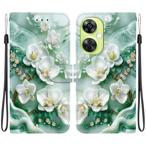 Funda de Cuero OnePlus Nord Ce 3 Lite/N30 con Dibujo de Colores y Textura de Cristal (Flores de Jade)