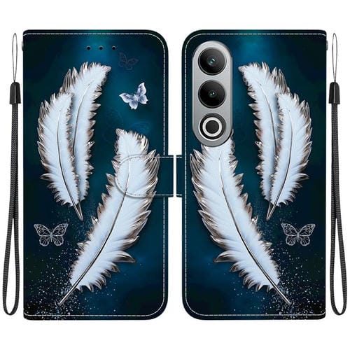 Funda de Cuero OnePlus Nord CE4 5G con Dibujo de Colores y Textura de Cristal (Plumas de Mariposa Blancas)