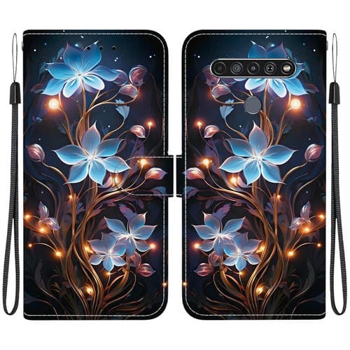 Funda de Cuero para LG K61 con Dibujo de Colores y Textura de Cristal (Flor de Linterna Pequeña)