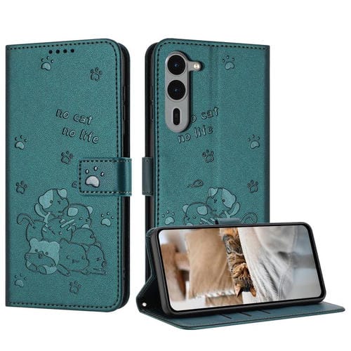 Funda de Cuero con Cordón Fujitsu Arrows We2 F-52E Diseño Gatito (Verde Oscuro)