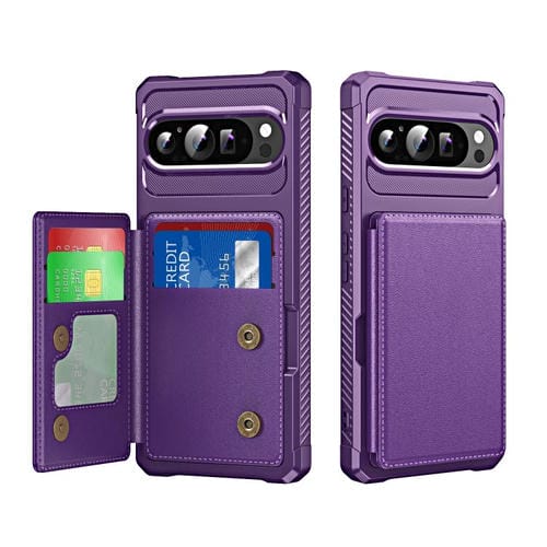 Funda de Cuero con Tapa Horizontal y Tarjetero para Google Pixel 9 Pro XL (Morado)